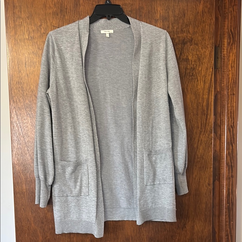 Gray Open-Front Cardigan Sweater